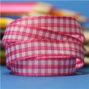 10mm Gingham Ribbon - Shocking